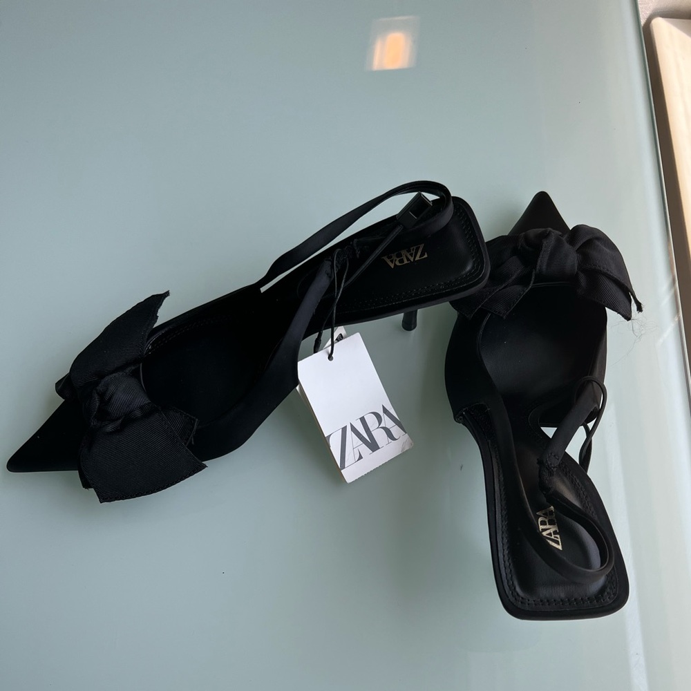SOLD OUT !! NWT Zara Black Bow Slingback Heels 7.5 US 38 Euro - Picture 4 of 7
